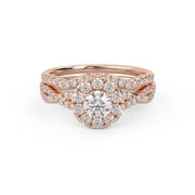 AFFY Infinity Halo Solitaire Bridal Set Ring for Women, 1.10 Carat ctw Round Cut Lab Grown Diamond Engagement Wedding Ring In 14K Rose Gold Over Sterling Silver F-G-H, SI Quality Ring Size-6.5