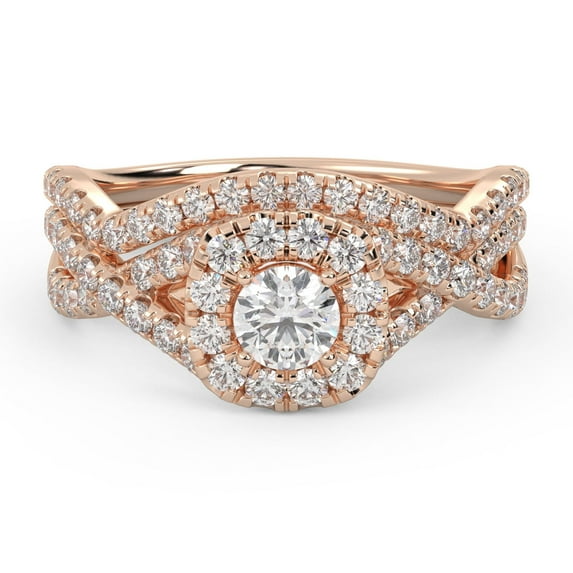 AFFY Infinity Halo Solitaire Cluster Bridal Set Ring for Women, 1.00 Carat (ctw) Lab Grown Diamond Engagement Wedding Ring 14K Rose Gold Over 925 Sterling Silver F-G-H, SI Quality Ring Size-8