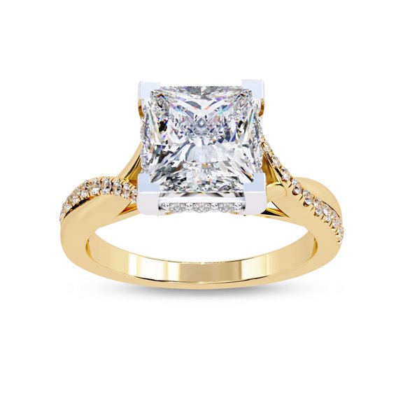 AFFY Infinity Hidden Halo Solitaire Engagement Rings for Women, Center 7.5mm Princess Cut Lab Created Moissanite Wedding Anniversary Ring in 14K Yellow Gold Plated 925 Sterling Silver Size-6