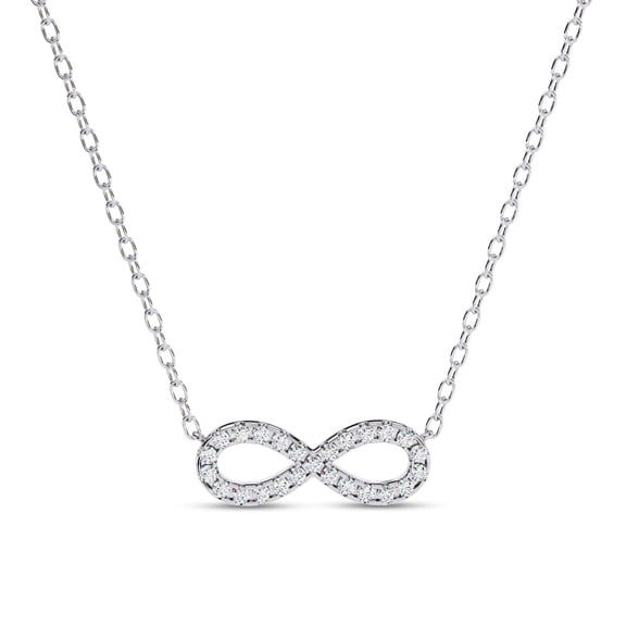 AFFY Infinity Pendant Necklace for Women Round Cut Lab Created Moissanite Necklace with 18 Inch Cable Chain in 14K White Gold Plated 925 Sterling Silver Jewelry Gift for Her