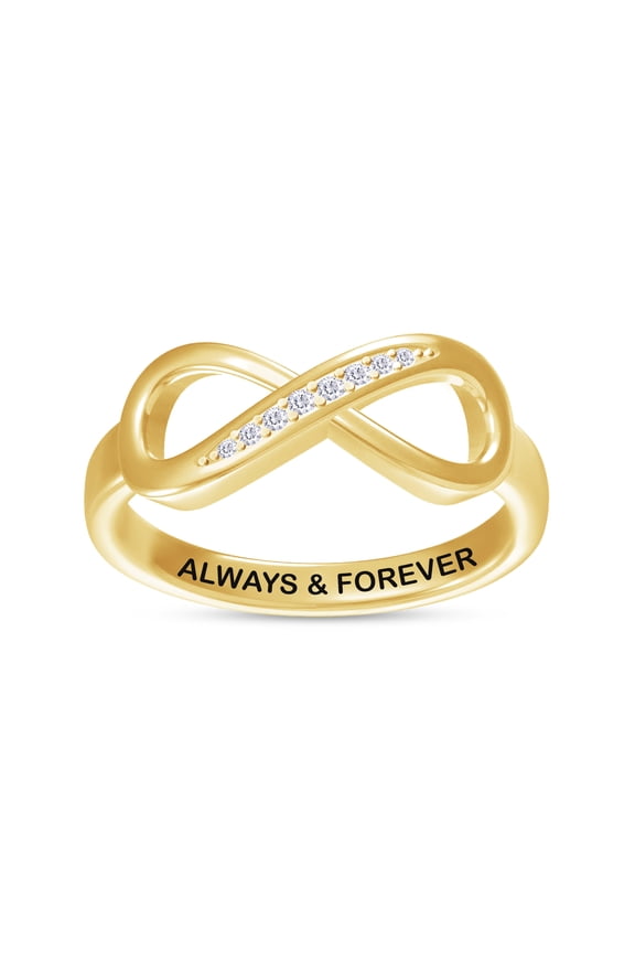 Infinity Promise Ring for Women | Round Lab Created Moissanite "Always & Forever" Stackable Wedding Bands Ring | 14K Yellow Gold Over Sterling Silver Jewelry Gifts For Her (0.05Cttw)-4