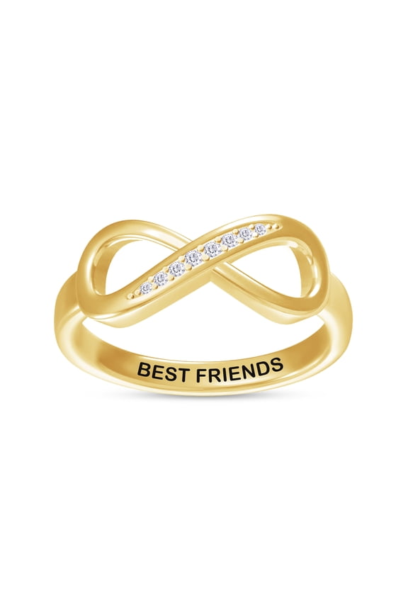 Infinity Promise Ring for Women | Round Lab Created Moissanite "Best Friends" Stackable Wedding Bands Ring | 14K Yellow Gold Over Sterling Silver Jewelry Gifts For Her (0.05Cttw)-4.5