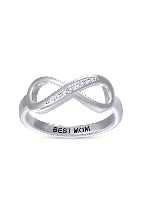 Infinity Promise Ring for Women | Round Lab Created Moissanite "Best Mom" Stackable Wedding Bands Ring | 14K White Gold Over Sterling Silver Jewelry Gifts For Her (0.05Cttw)-10