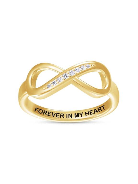 Infinity Promise Ring for Women | Round Lab Created Moissanite "Forever In My Heart" Stackable Wedding Bands Ring | 14K Yellow Gold Over Sterling Silver Jewelry Gifts For Her (0.05Cttw)-7