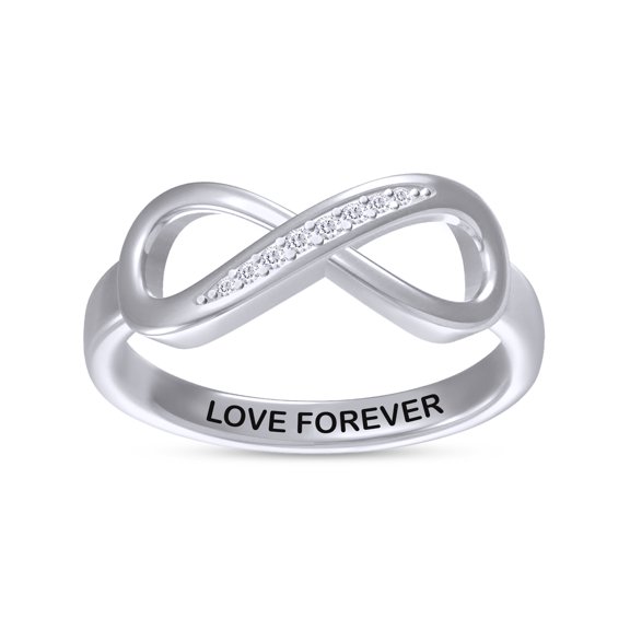 AFFY Infinity Promise Ring for Women | Round Lab Created Moissanite "Love Forever" Stackable Wedding Bands Ring | 14K White Gold Over Sterling Silver Jewelry Gifts For Her (0.05Cttw)-9