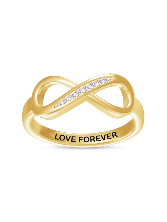 Infinity Promise Ring for Women | Round Lab Created Moissanite "Love Forever" Stackable Wedding Bands Ring | 18K Yellow Gold Vermeil Jewelry Gifts For Her (0.05Cttw)-8.5