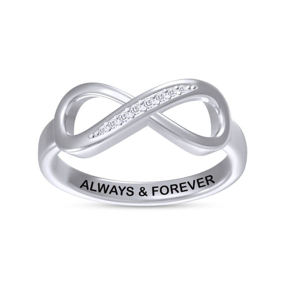 AFFY Infinity Promise Ring for Women | Round Lab Grown Diamond "Always & Forever" Stackable Wedding Bands Ring | 14K White Gold Over Sterling Silver Jewelry Gifts For Her (0.05Cttw)-7.5