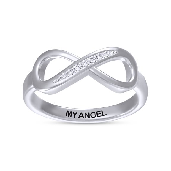 AFFY Infinity Promise Ring for Women | Round Lab Grown Diamond "My Angel" Stackable Wedding Bands Ring | 14K White Gold Over Sterling Silver Jewelry Gifts For Her (0.05Cttw)-8.5
