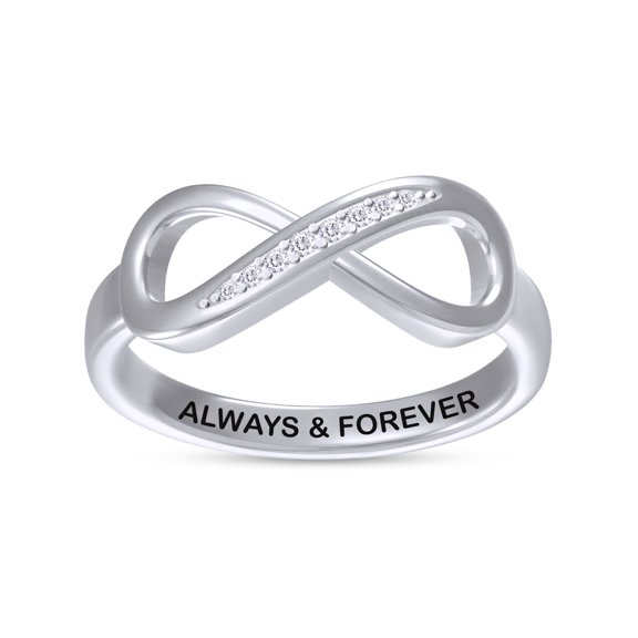 AFFY Infinity Promise Ring for Women | Round White Natural Diamond "Always & Forever" Stackable Wedding Bands Ring | 14K White Gold Over Sterling Silver Jewelry Gifts For Her (0.05Cttw)-7