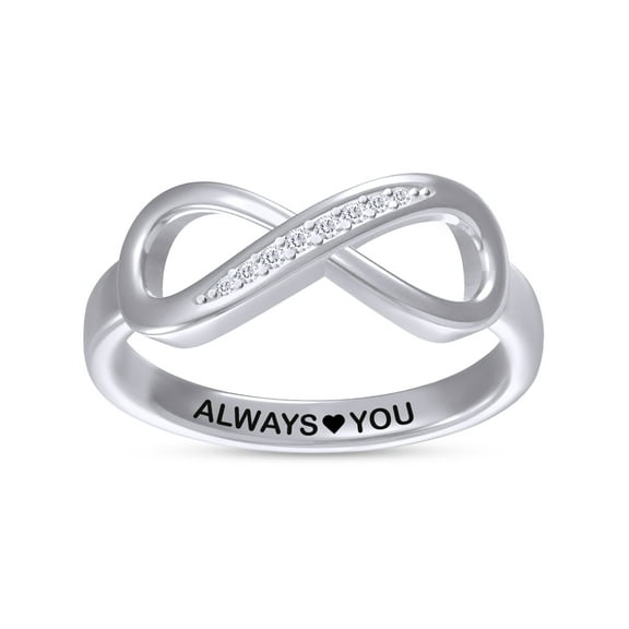 AFFY Infinity Promise Ring for Women | Round White Natural Diamond "Always Love You " Stackable Wedding Bands Ring | 14K White Gold Over Sterling Silver Jewelry Gifts For Her (0.05Cttw)-7