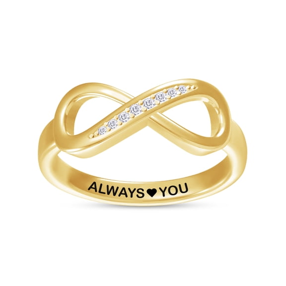 AFFY Infinity Promise Ring for Women | Round White Natural Diamond "Always Love You " Stackable Wedding Bands Ring | 14K Yellow Gold Over Sterling Silver Jewelry Gifts For Her (0.05Cttw)-6.5