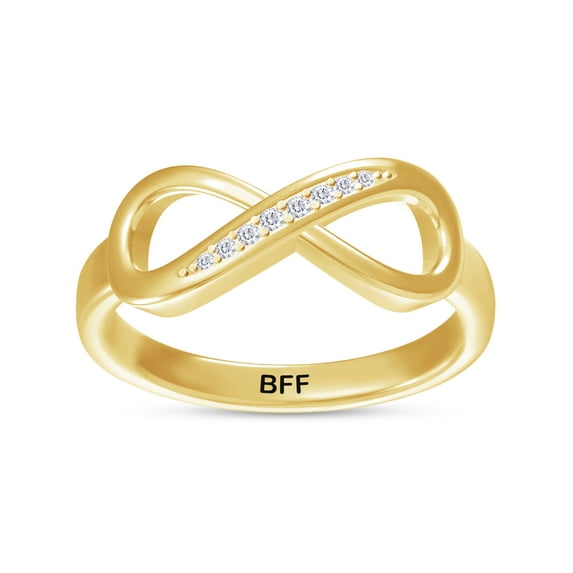 AFFY Infinity Promise Ring for Women | Round White Natural Diamond "Best Friends Forever" Stackable Wedding Bands Ring | 18K Yellow Gold Vermeil Jewelry Gifts For Her (0.05Cttw)-6.5