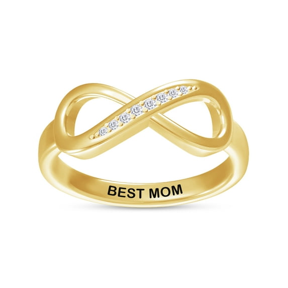 AFFY Infinity Promise Ring for Women | Round White Natural Diamond "Best Mom" Stackable Wedding Bands Ring | 18K Yellow Gold Vermeil Jewelry Gifts For Her (0.05Cttw)-5.5