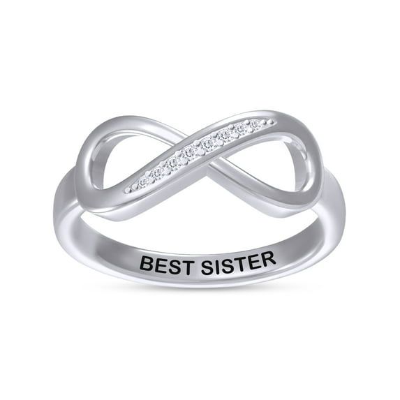 AFFY Infinity Promise Ring for Women | Round White Natural Diamond "Best Sister" Stackable Wedding Bands Ring | 14K White Gold Over Sterling Silver Jewelry Gifts For Her (0.05Cttw)-4