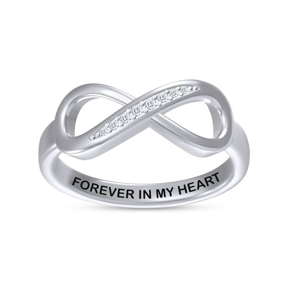 AFFY Infinity Promise Ring for Women | Round White Natural Diamond "Forever In My Heart" Stackable Wedding Bands Ring | 14K White Gold Over Sterling Silver Jewelry Gifts For Her (0.05Cttw)-9