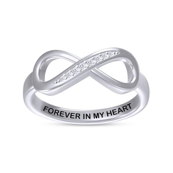 AFFY Infinity Promise Ring for Women | Round White Natural Diamond "Forever In My Heart" Stackable Wedding Bands Ring | 14K White Gold Over Sterling Silver Jewelry Gifts For Her (0.05Cttw)-9