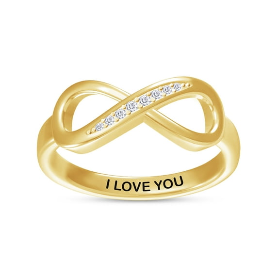 AFFY Infinity Promise Ring for Women | Round White Natural Diamond "I Love You" Stackable Wedding Bands Ring | 18K Yellow Gold Vermeil Jewelry Gifts For Her (0.05Cttw)-4.5
