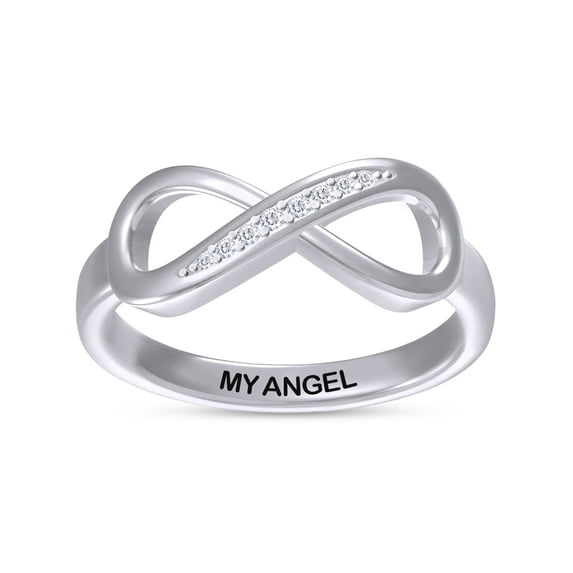 AFFY Infinity Promise Ring for Women | Round White Natural Diamond "My Angel" Stackable Wedding Bands Ring | 14K White Gold Over Sterling Silver Jewelry Gifts For Her (0.05Cttw)-9