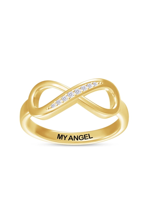 Infinity Promise Ring for Women | Round White Natural Diamond "My Angel" Stackable Wedding Bands Ring | 14K Yellow Gold Over Sterling Silver Jewelry Gifts For Her (0.05Cttw)-7