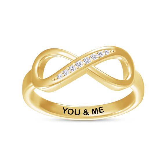 AFFY Infinity Promise Ring for Women | Round White Natural Diamond "You & ME" Stackable Wedding Bands Ring | 14K Yellow Gold Over Sterling Silver Jewelry Gifts For Her (0.05Cttw)-7.5