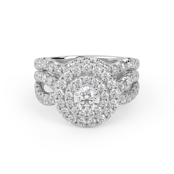 AFFY Infinity Shank Double Halo Bridal Set Ring for Women, 4.5mm Round Cut Lab Created Moissanite Engagement Wedding Ring in 10K Solid White Gold Size-5.5