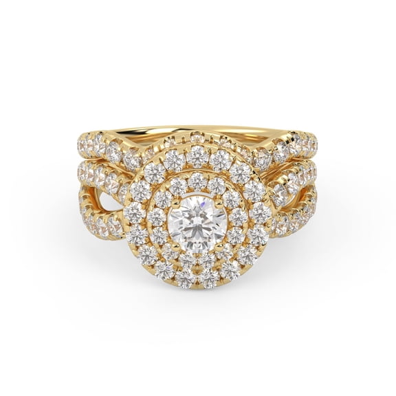 AFFY Infinity Shank Double Halo Bridal Set Ring for Women, 4.5mm Round Cut Lab Created Moissanite Engagement Wedding Ring in 14K Yellow Gold Over Sterling Silver Size-4