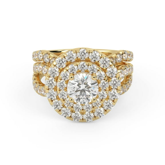 AFFY Infinity Shank Double Halo Bridal Set Ring for Women, 6mm Round Cut Lab Created Moissanite Engagement Wedding Ring in 10K Solid Yellow Gold Size-6