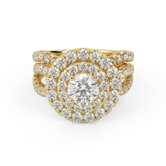 AFFY Infinity Shank Double Halo Bridal Set Ring for Women, 6mm Round Cut Lab Created Moissanite Engagement Wedding Ring in 14K Solid Yellow Gold Size-10