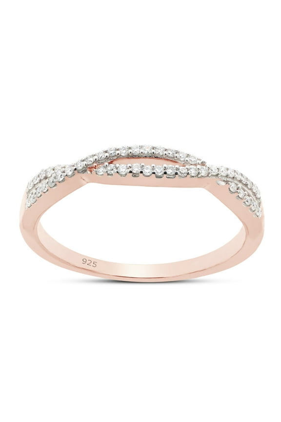 Infinity Twist Band Ring for Women, 0.10CT Round Moissanite Diamond 14K Rose Gold over Silver-4