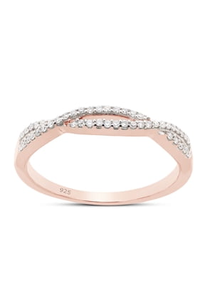 Infinity Twist Band Ring for Women, 0.10CT Round Moissanite Diamond 14K Rose Gold over Silver-9.5