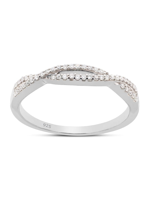Infinity Twist Band Ring for Women, 0.10CT Round Moissanite Diamond 14K White Gold over Silver-10
