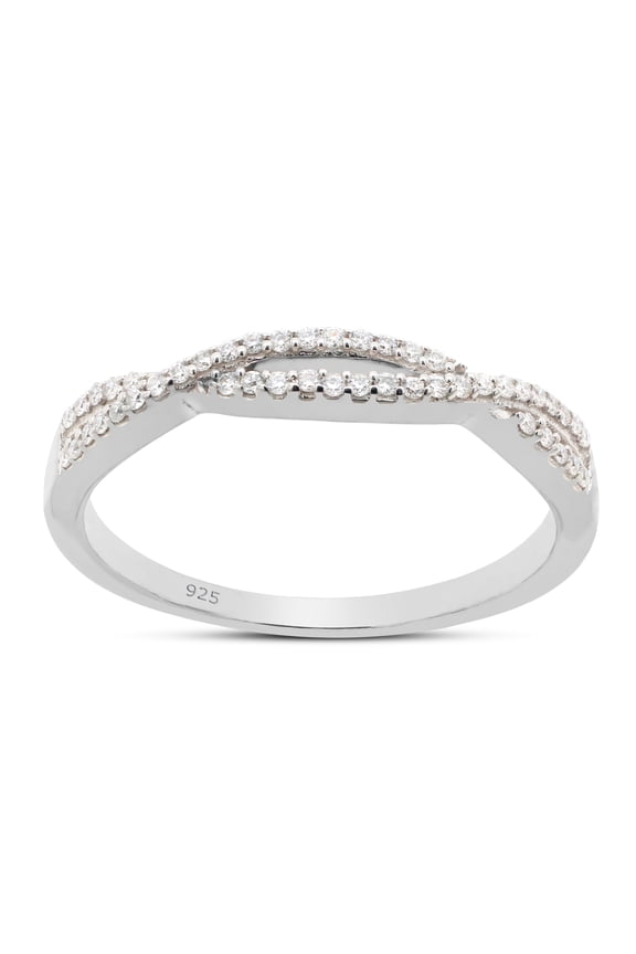 Infinity Twist Band Ring for Women, 0.10CT Round Moissanite Diamond 14K White Gold over Silver-7.5