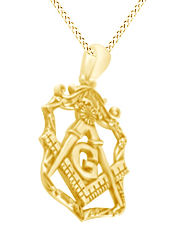 "Initial G" Masonic Fashion Pendant Necklace In 14k Yellow Gold