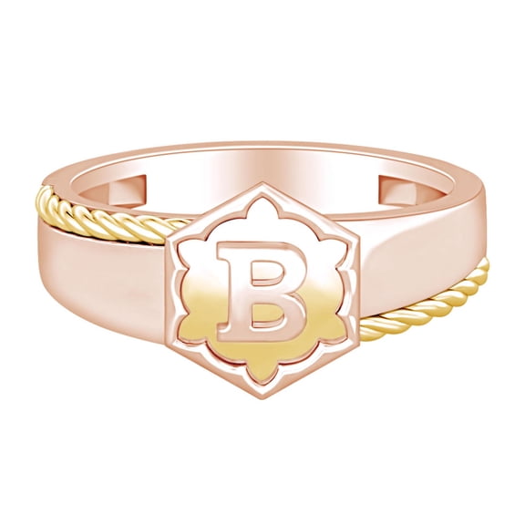 AFFY Initial Letter "B" Twisted Two Tone Ring 14k Solid Rose Gold