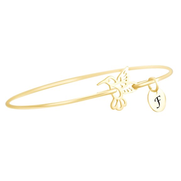 AFFY Initial Letter Customize Hummingbird 14k Yellow Gold Over Sterling Silver Bangle Bracelet
