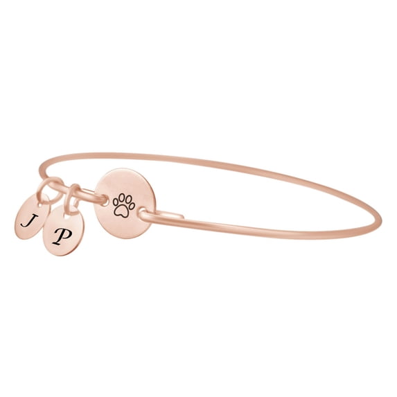 AFFY Initial Letter Customize Paw Print 14k Rose Gold Over Sterling Silver Bangle Bracelet
