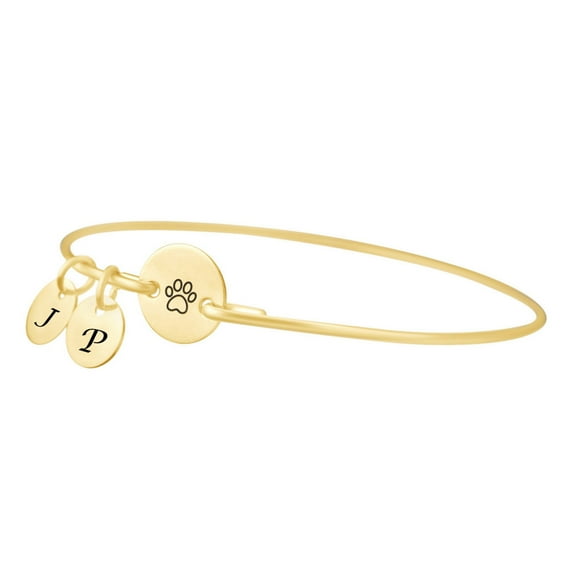 AFFY Initial Letter Customize Paw Print 14k Yellow Gold Over Sterling Silver Bangle Bracelet