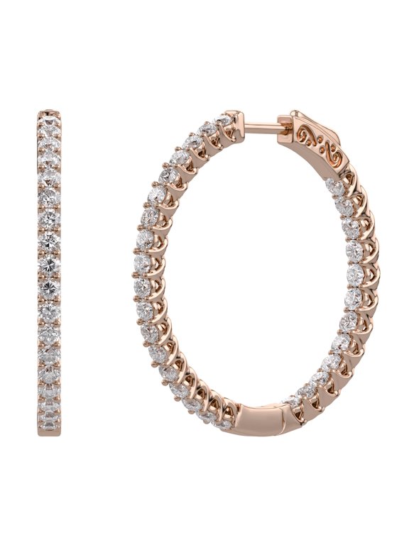 Inside Out Huggie Hoop Earrings for Women 3.00 Carat (cttw) Round Cut Lab Grown Diamond Hoops in 14K Rose Gold Plated 925 Sterling Silver Jewelry for Her