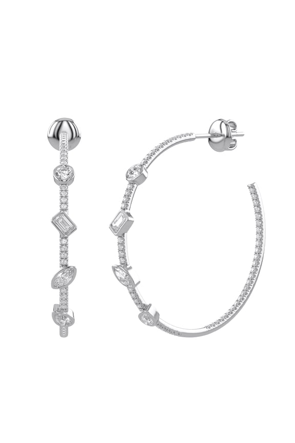 Inside Out Open Hoop Earrings for Women, 2.00 Carat (ctw) Lab Grown Diamond Earrings In 14K Solid White Gold Jewelry For Her