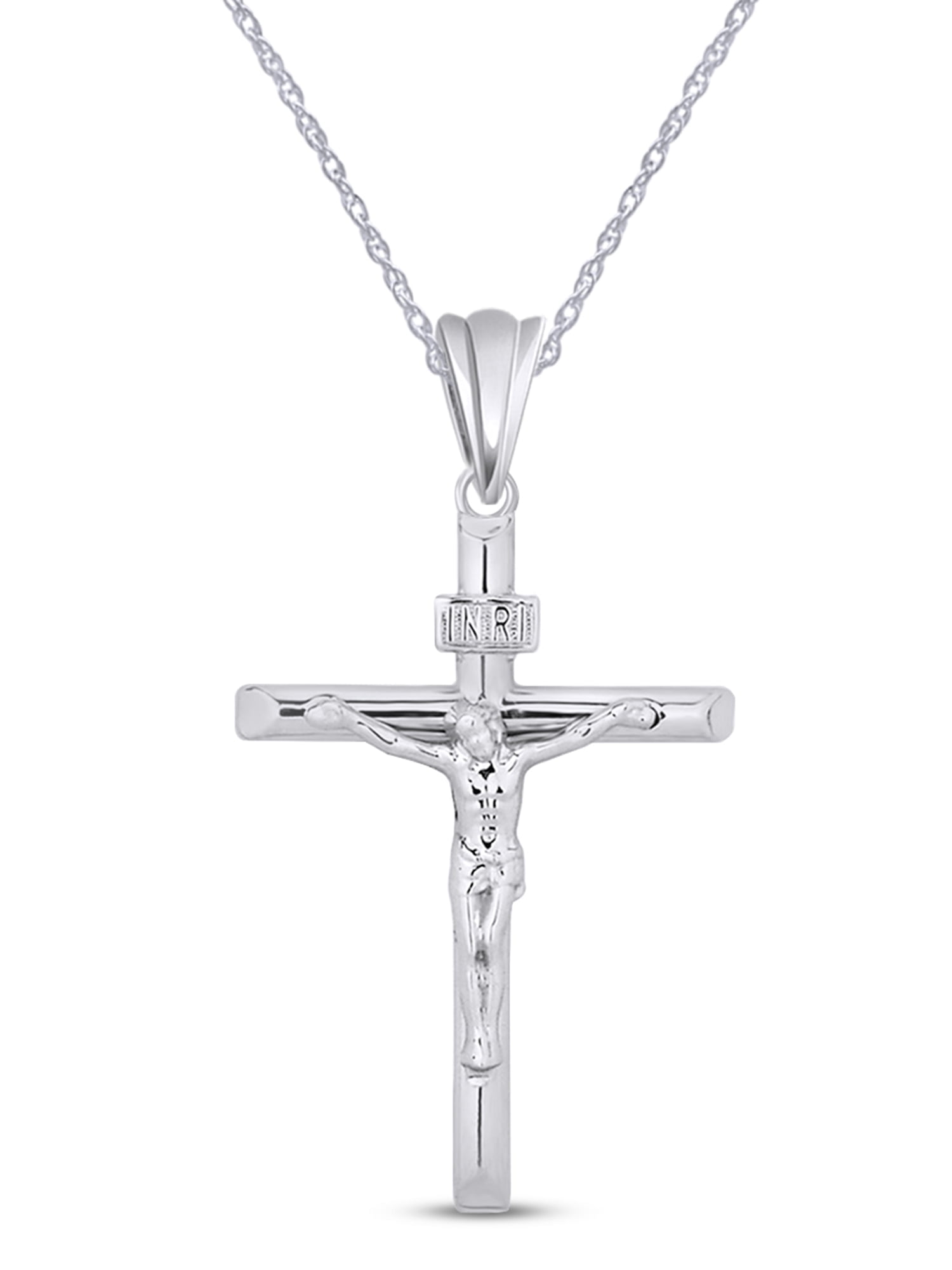 AFFY Jesus Christ INRI Crucifix Cross Pendant Necklace in 14K White — free download