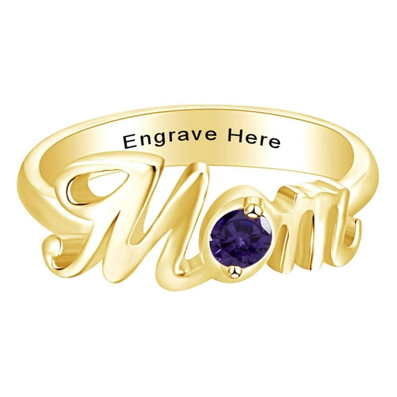 AFFY Jewelry Gifts Personalized Round Simulated Alexandrite Mom Promise Band Ring in 14k Yellow Gold Over Sterling Silver Ring Size-7.5