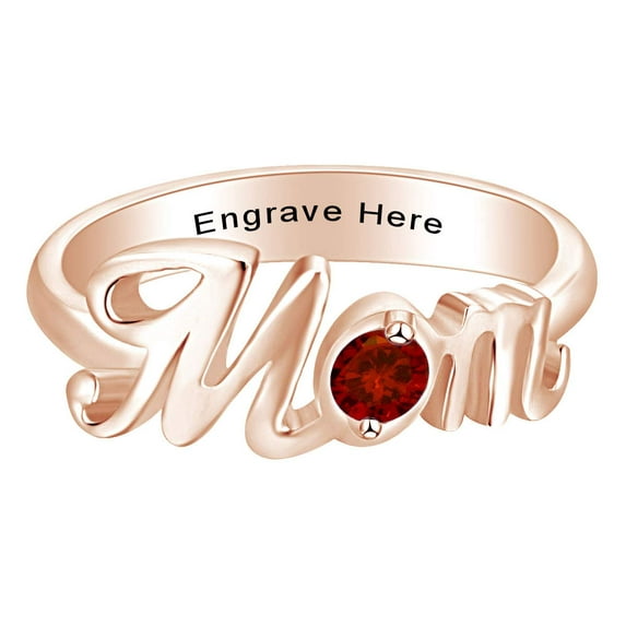 AFFY Jewelry Gifts Personalized Round Simulated Garnet Mom Promise Band Ring in 14k Rose Gold Over Sterling Silver Ring Size-5