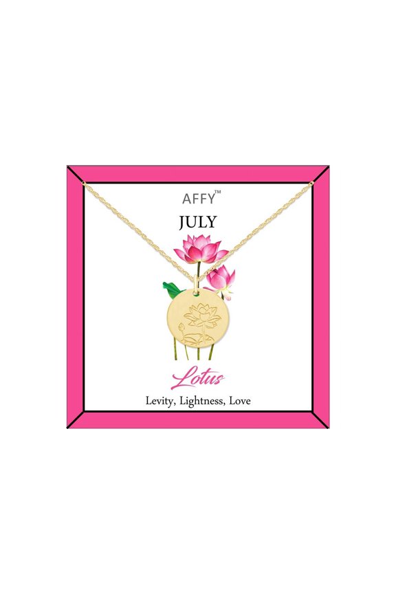 July Birth Month Lotus Flower Disc Pendant Necklace In Yellow Gold Plated Jewelry Womens 18" Chain