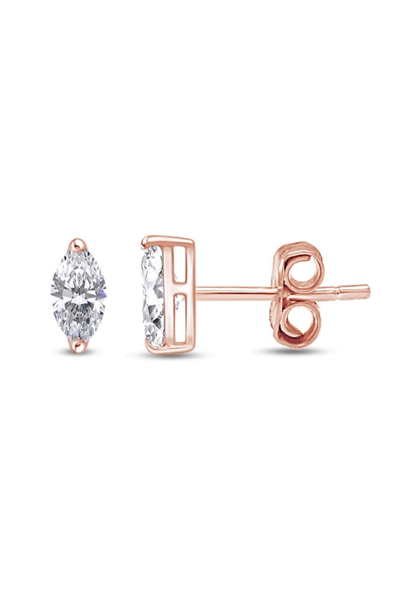 Lab Created Moissanite Diamond Marquise Frame Stud Earrings In 14K Rose Gold Over Sterling Silver Jewelry Gift For Her