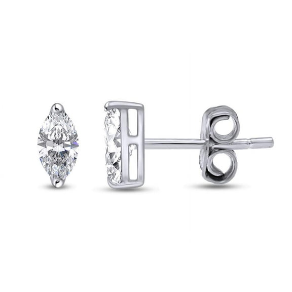 AFFY Lab Created Moissanite Diamond Marquise Frame Stud Earrings In 14K White Gold Over Sterling Silver Jewelry Gift For Her