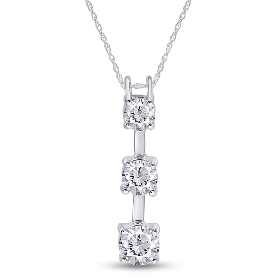 AFFY Lab Created Moissanite Past Present Future Three Stone Pendant Necklace In 14K White Gold Over Sterling Silver Jewelry Mother's Days Gift For Women