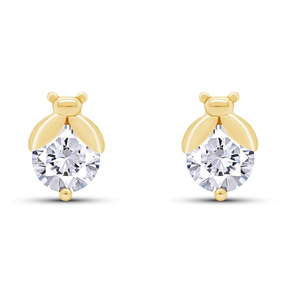 AFFY Ladybugs Stud Earrings With White Cubic Zirconia In 14k Yellow Gold Over Sterling Silver For Women