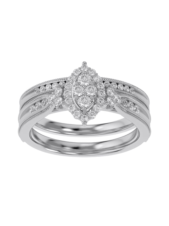 Marquise Bridal Ring Set for Women, 0.50 Carat (ctw) Lab Created Moissanite Wedding Ring In 14K White Gold Plated 925 Sterling Silver Jewelry for Her 1/2 ctw Size 4