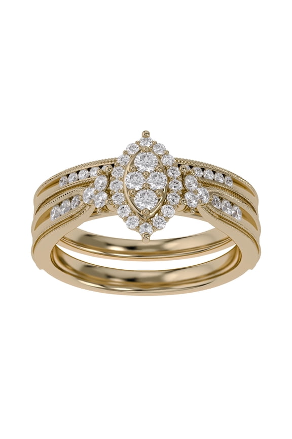 Marquise Bridal Ring Set for Women, 0.50 Carat (ctw) Lab Created Moissanite Wedding Ring In 14K Yellow Gold Plated 925 Sterling Silver Jewelry for Her 1/2 ctw Size 4