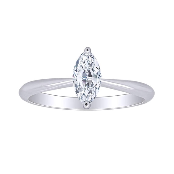 AFFY AFFY Marquise Crystal Zirconia Crystal in 14K White Gold Plated Solitaire Engagement Rings (8x4mm) Ring Size-8